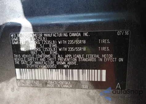 2016 Toyota Rav4 Limited z USA, uszkodzony, nr VIN 2T3YFREV4GW300852